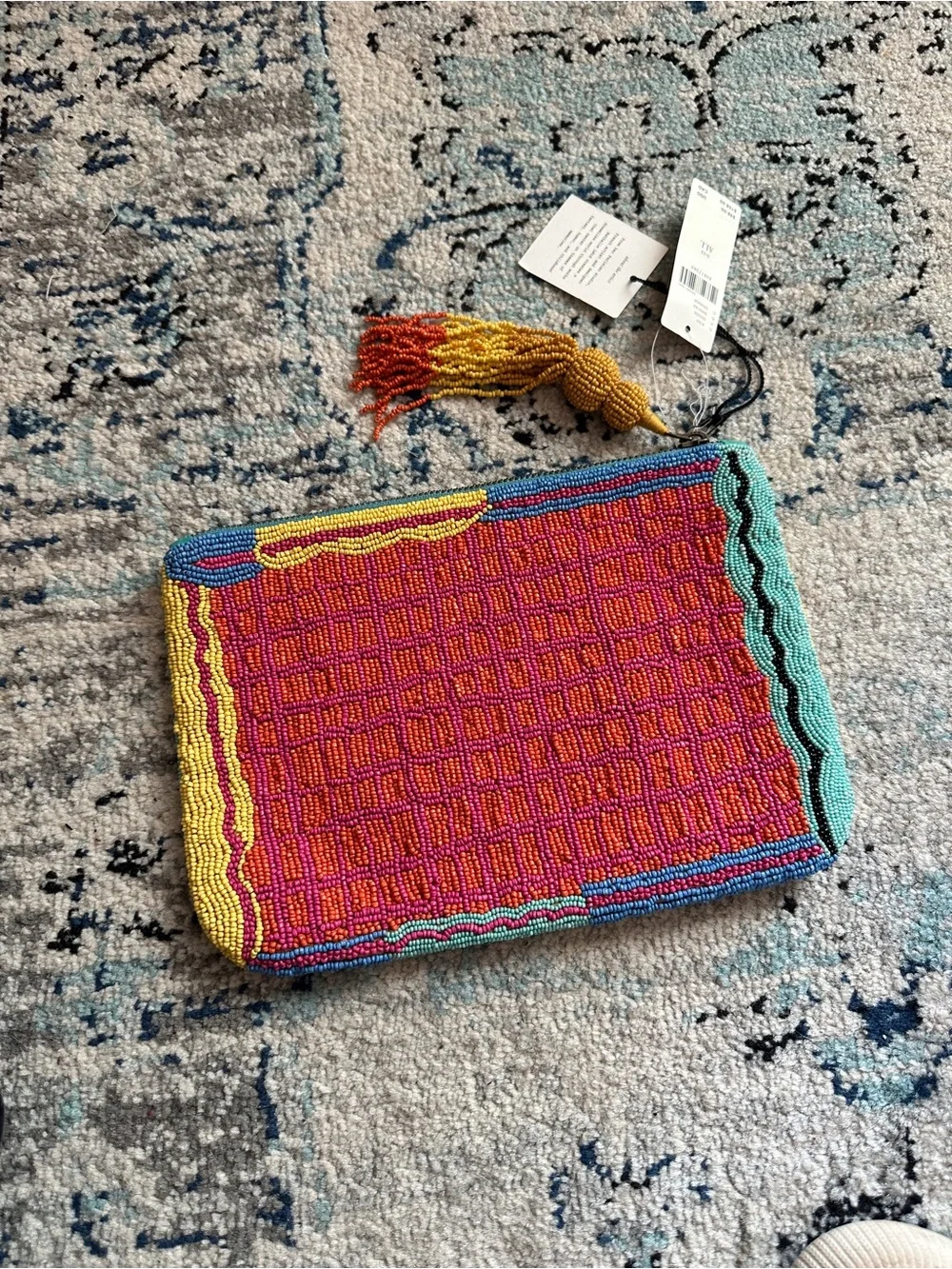 NWT Anthropologie Beaded Western Luck Wristlet Clutch with Tassel Long Life